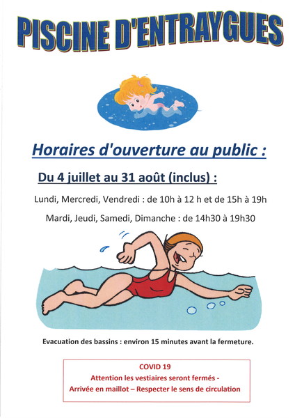 horaires ouverture piscine